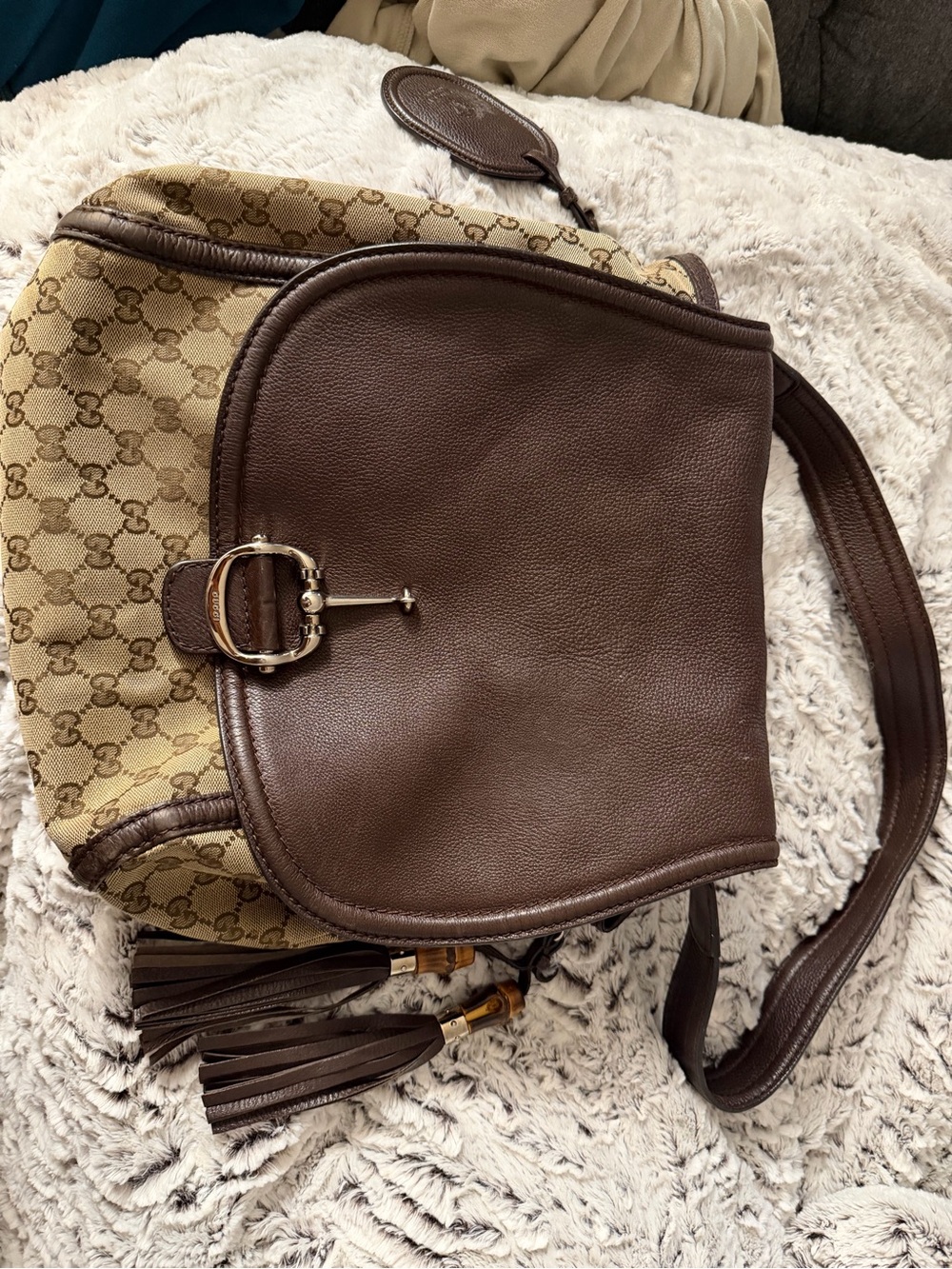 Gucci Brown & Beige GG Canvas Leather-Trim Shoulder Bag